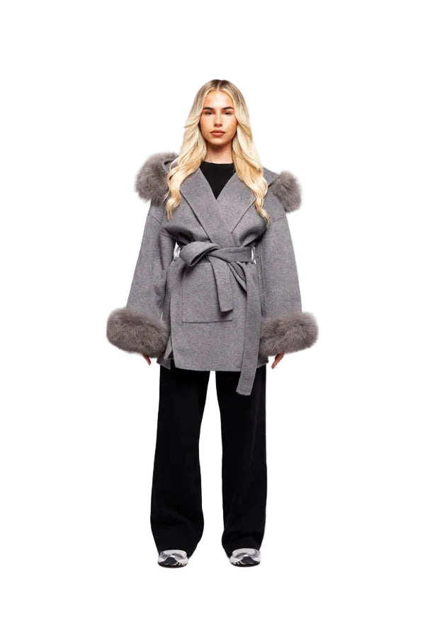 SHORT WOOL JACKET WITH LUXURY FAUX-FUR CUFFS