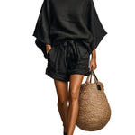 Minimalist Lace Boat Neck Blouse And Shorts Set