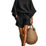 Minimalist Lace Boat Neck Blouse And Shorts Set