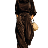 VELVET HOODIE AND RELAXED TROUSERS SET WITH BELT