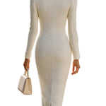 Ivory Tweed Button-Down Midi Dress With Patch Pockets