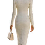 Ivory Tweed Button-Down Midi Dress With Patch Pockets
