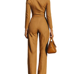 Camel Tailored Zip-Front Jumpsuit