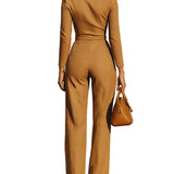 Camel Tailored Zip-Front Jumpsuit