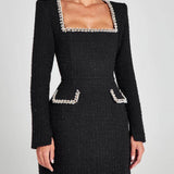 Exquisite And Playful Pearl Trim Pocket Mini Dress