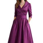 Élodianne – Draped collar elegance – Midi dress