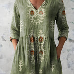 GREEN LONG BLOUSE WITH V-NECK 1
