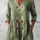 GREEN LONG BLOUSE WITH V-NECK 1