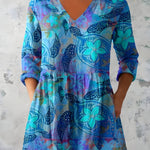 BLUE LONG BLOUSE WITH V-NECK 1