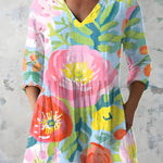 MULTICOLOUR LONG BLOUSE WITH V-NECK 14