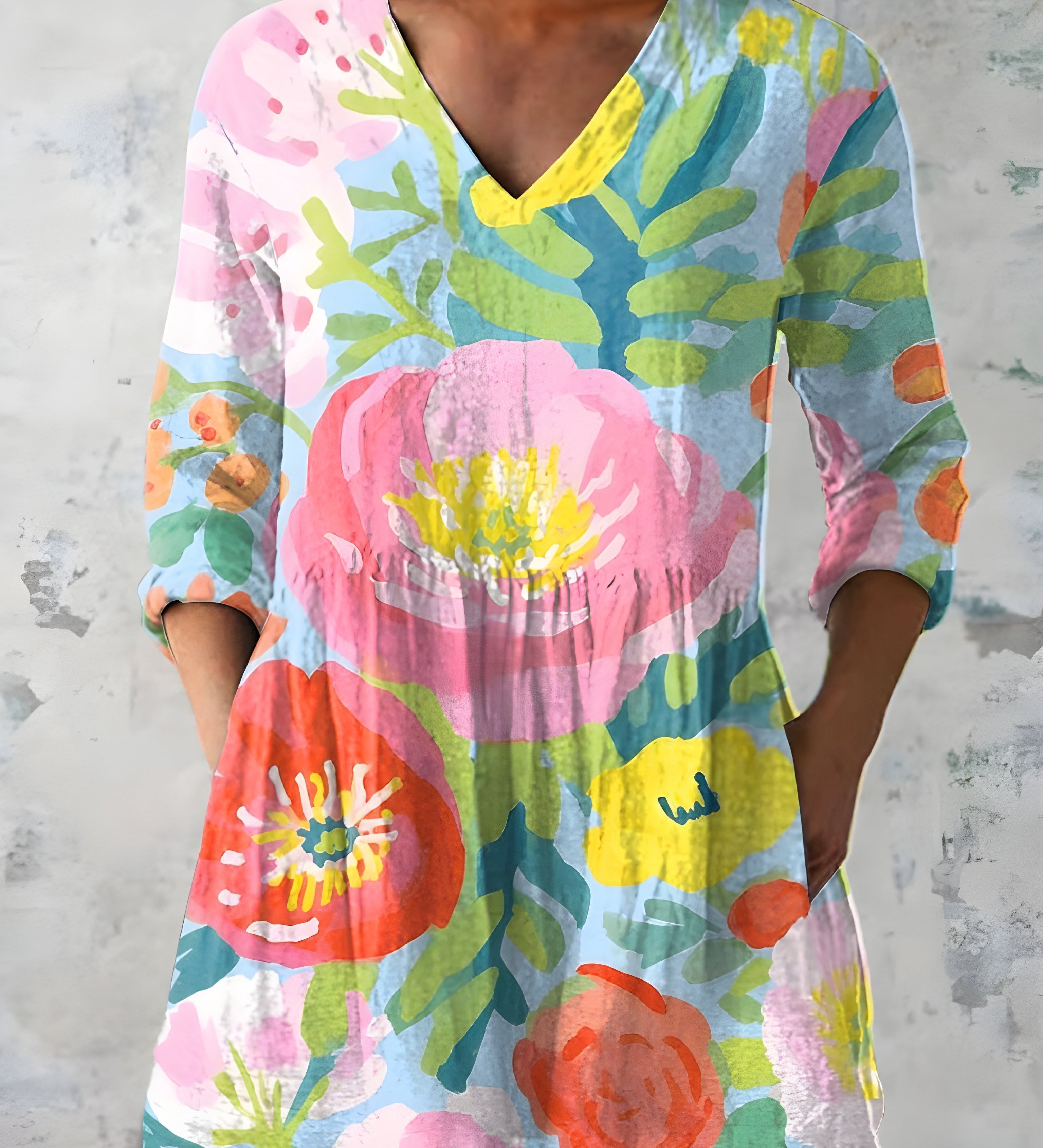 MULTICOLOUR LONG BLOUSE WITH V-NECK 14
