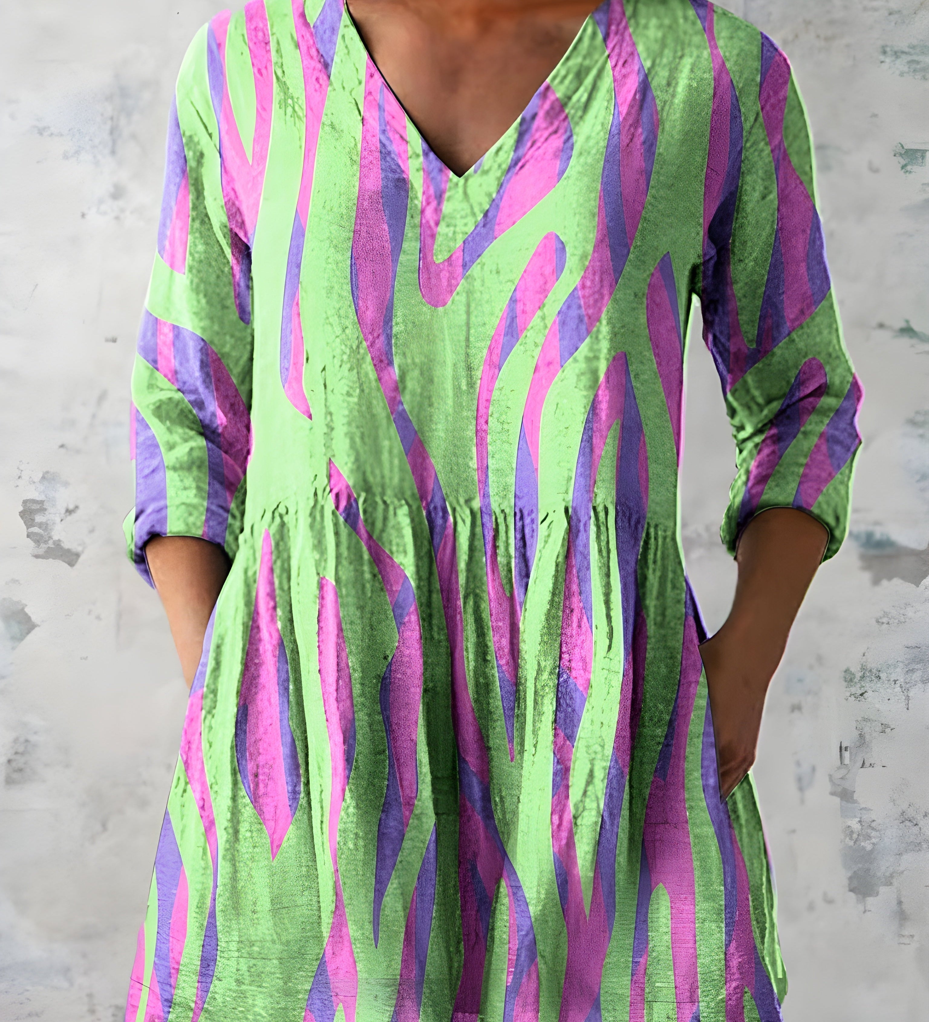 GREEN LONG BLOUSE WITH V-NECK 4