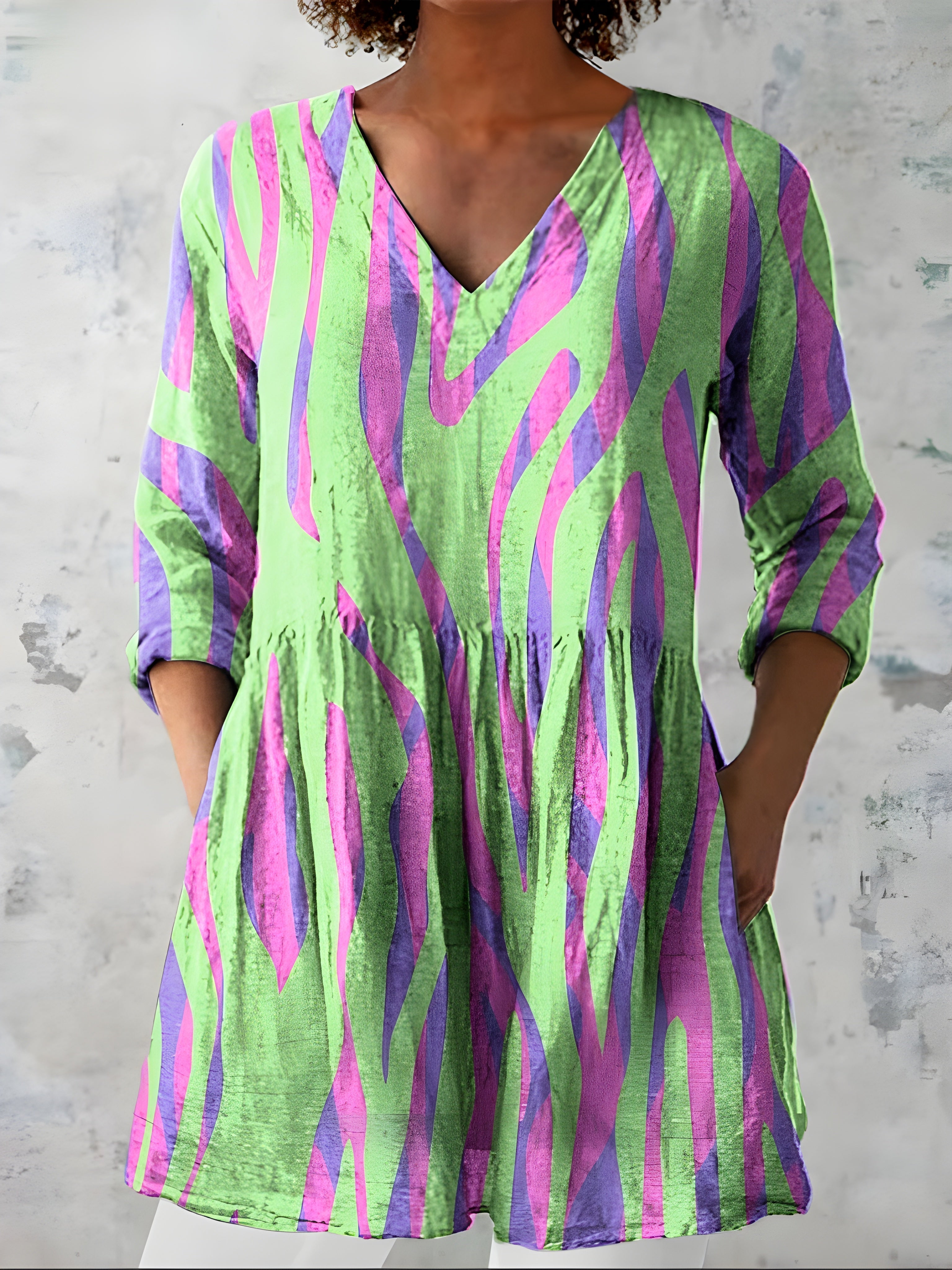 GREEN LONG BLOUSE WITH V-NECK 4