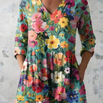 MULTICOLOUR LONG BLOUSE WITH V-NECK 11