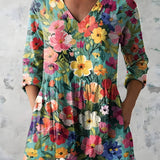 MULTICOLOUR LONG BLOUSE WITH V-NECK 11