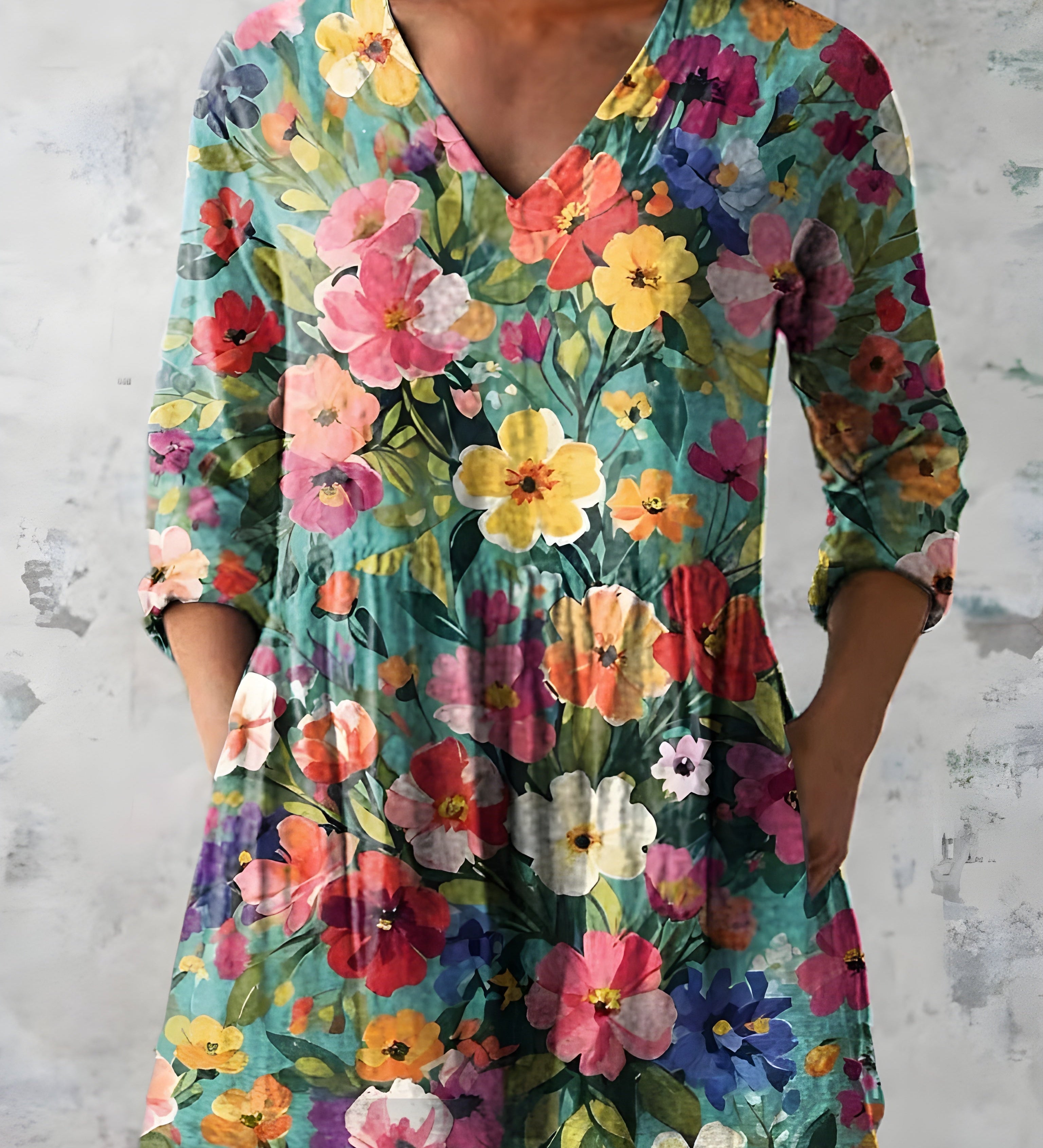 MULTICOLOUR LONG BLOUSE WITH V-NECK 11