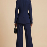 Two-Piece Suit Set - Sophisticated High-Collar Blazer & Wide-Leg Trousers Set