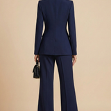 Two-Piece Suit Set - Sophisticated High-Collar Blazer & Wide-Leg Trousers Set