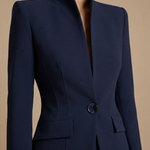 Two-Piece Suit Set - Sophisticated High-Collar Blazer & Wide-Leg Trousers Set