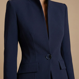 Two-Piece Suit Set - Sophisticated High-Collar Blazer & Wide-Leg Trousers Set