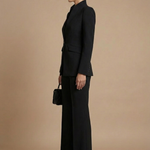 Two-Piece Suit Set - Sophisticated High-Collar Blazer & Wide-Leg Trousers Set