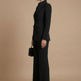 Two-Piece Suit Set - Sophisticated High-Collar Blazer & Wide-Leg Trousers Set