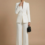 Two-Piece Suit Set - Sophisticated High-Collar Blazer & Wide-Leg Trousers Set