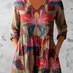 MULTICOLOUR LONG BLOUSE WITH V-NECK 3