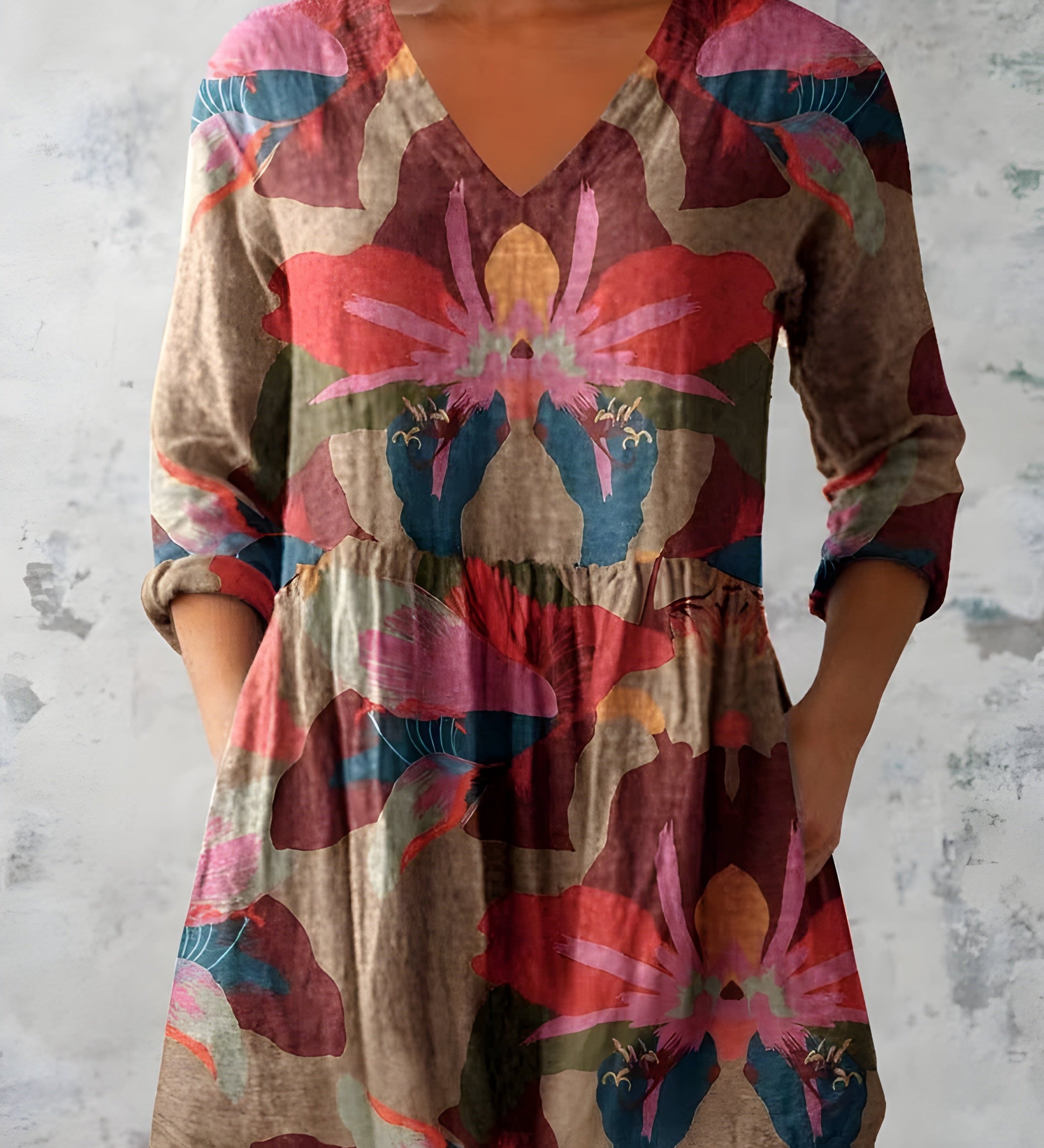 MULTICOLOUR LONG BLOUSE WITH V-NECK 3