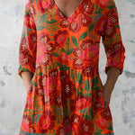 RED ORANGE LONG BLOUSE WITH V-NECK