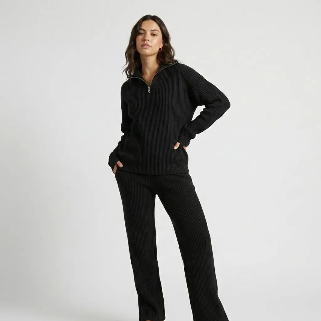 Macacão em malha canelada com fecho | Corte ajustado | Elegância casual moderna
