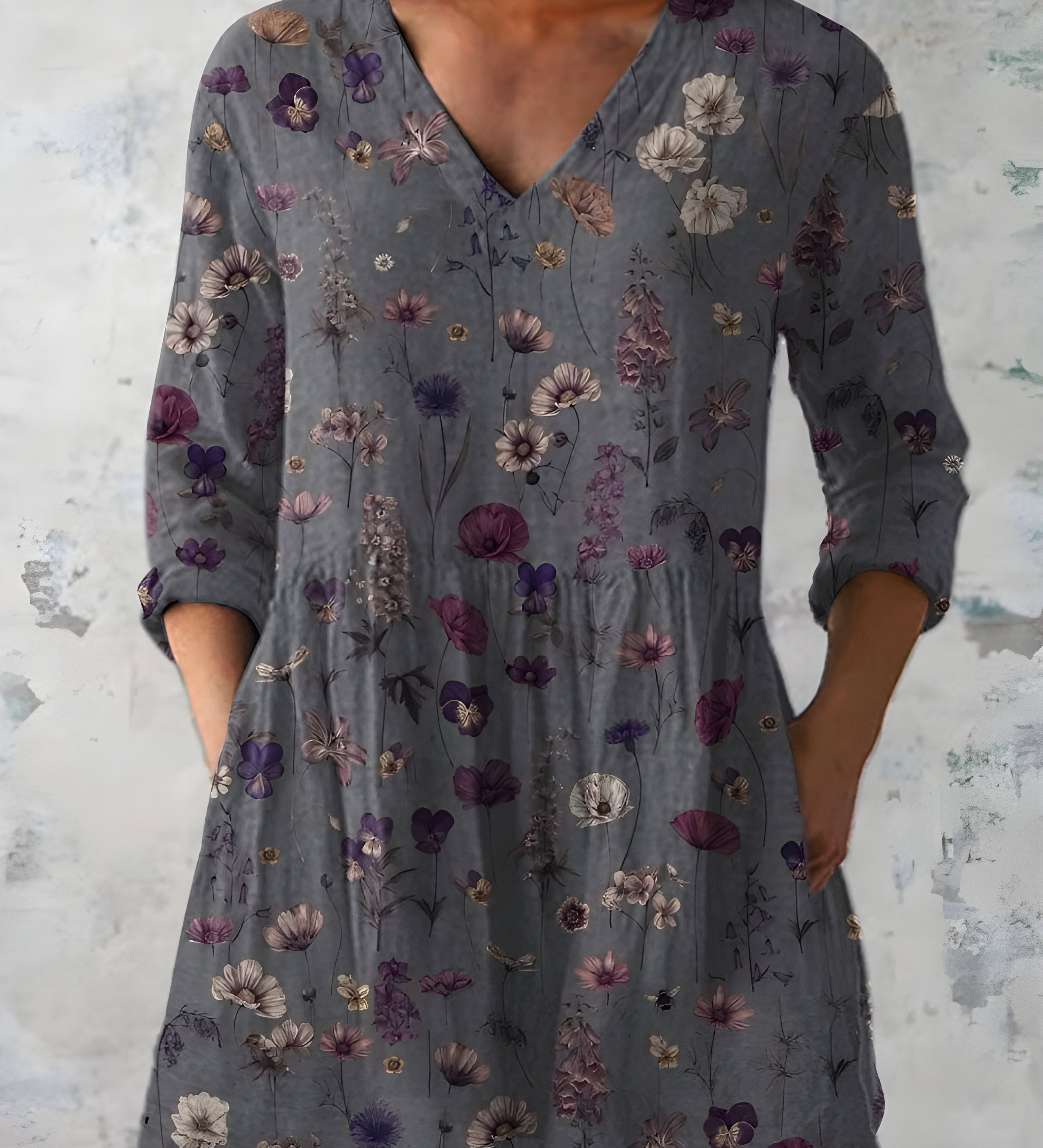GREY LONG BLOUSE WITH V-NECK 2