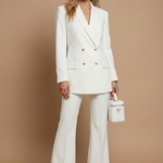 Tailleur donna strutturato – blazer incrociato, pantaloni svasati