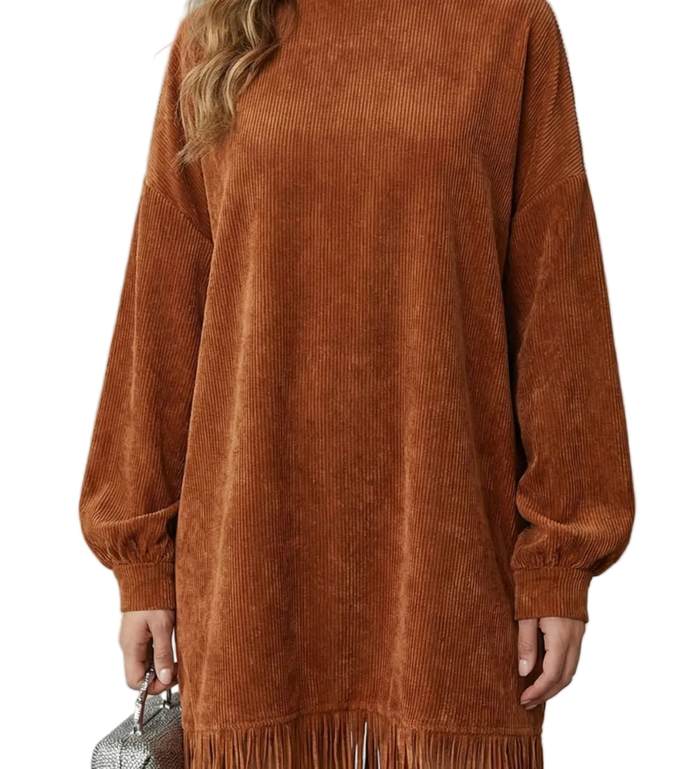 Castellaine – Fringed charm – Turtleneck mini dress