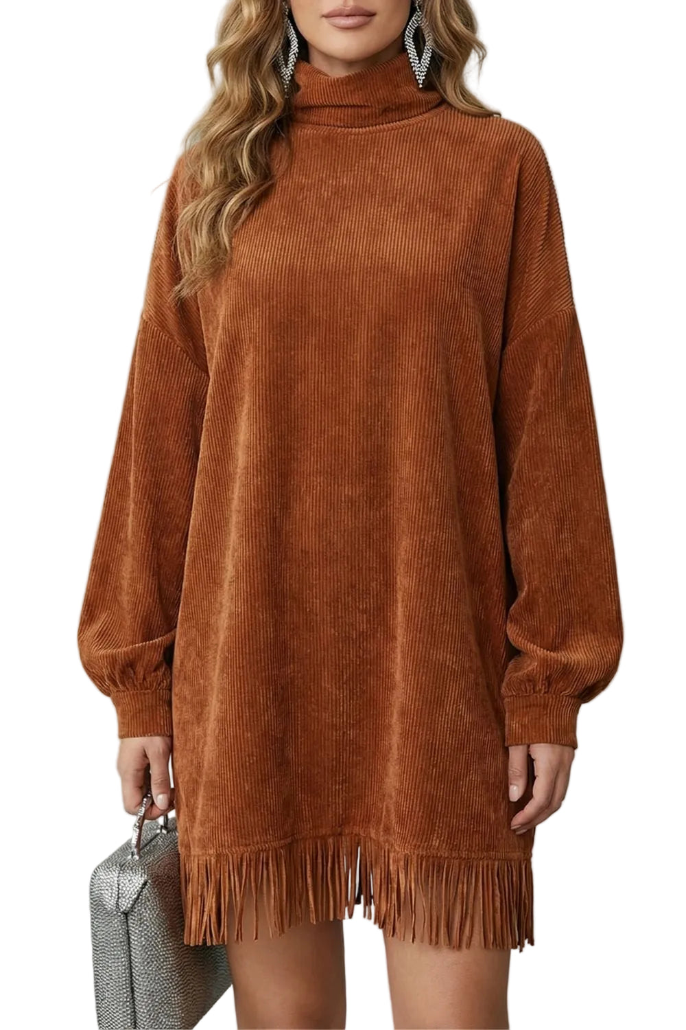 Castellaine – Fringed charm – Turtleneck mini dress