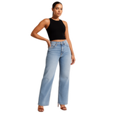 ELASTIC MID-WAIST DENIM PANTS