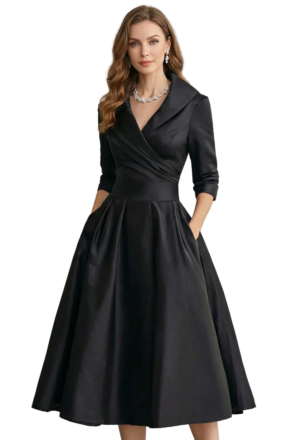 Élodianne – Draped collar elegance – Midi dress