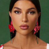 RED ORCHID EARRINGS WITH ARTISTIC EXPRESSION