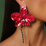RED ORCHID EARRINGS WITH ARTISTIC EXPRESSION
