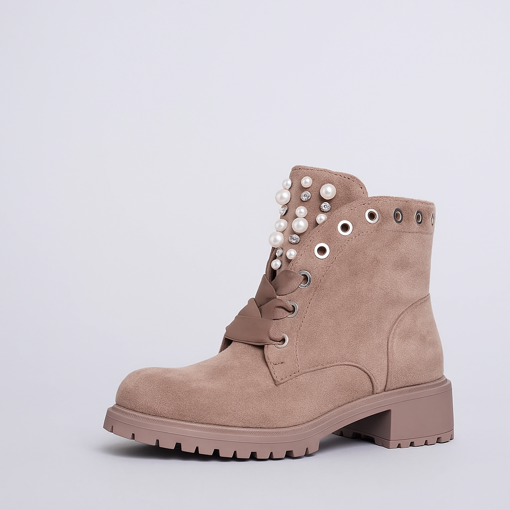 PEARL AND RHINESTONE ANKLE BOOTS