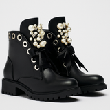 PEARL AND RHINESTONE ANKLE BOOTS