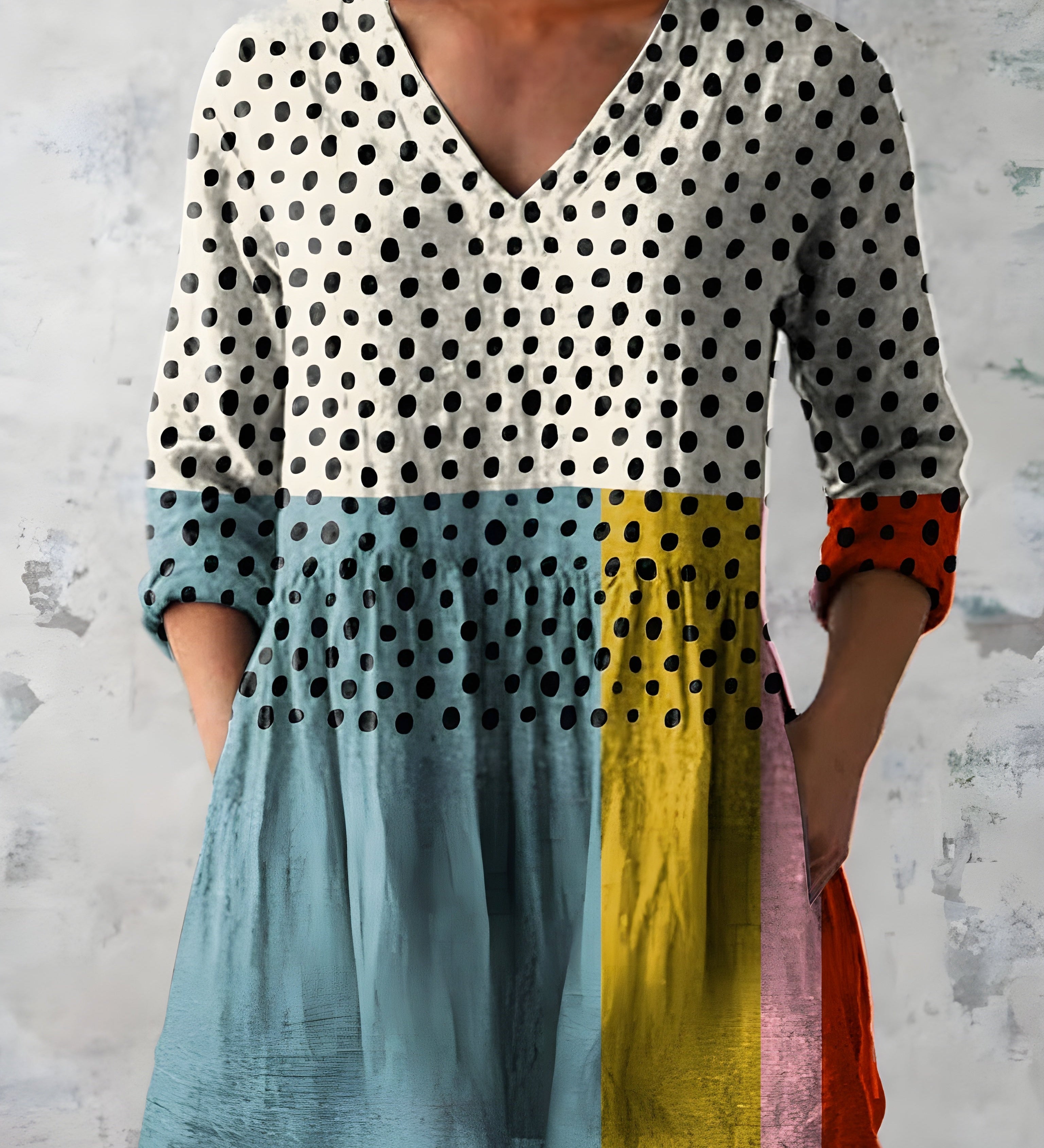 MULTICOLOUR LONG BLOUSE WITH V-NECK 13