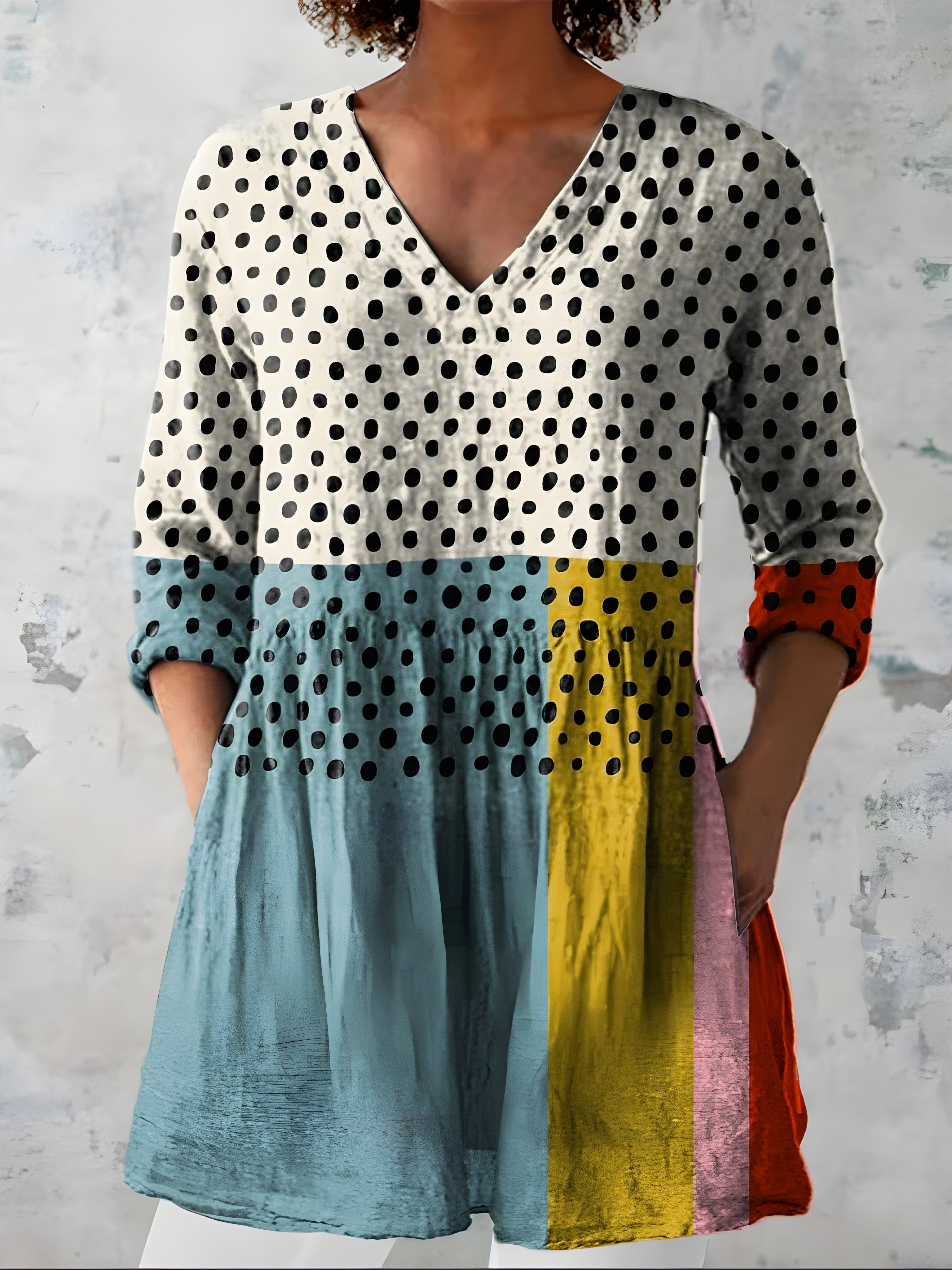 MULTICOLOUR LONG BLOUSE WITH V-NECK 13