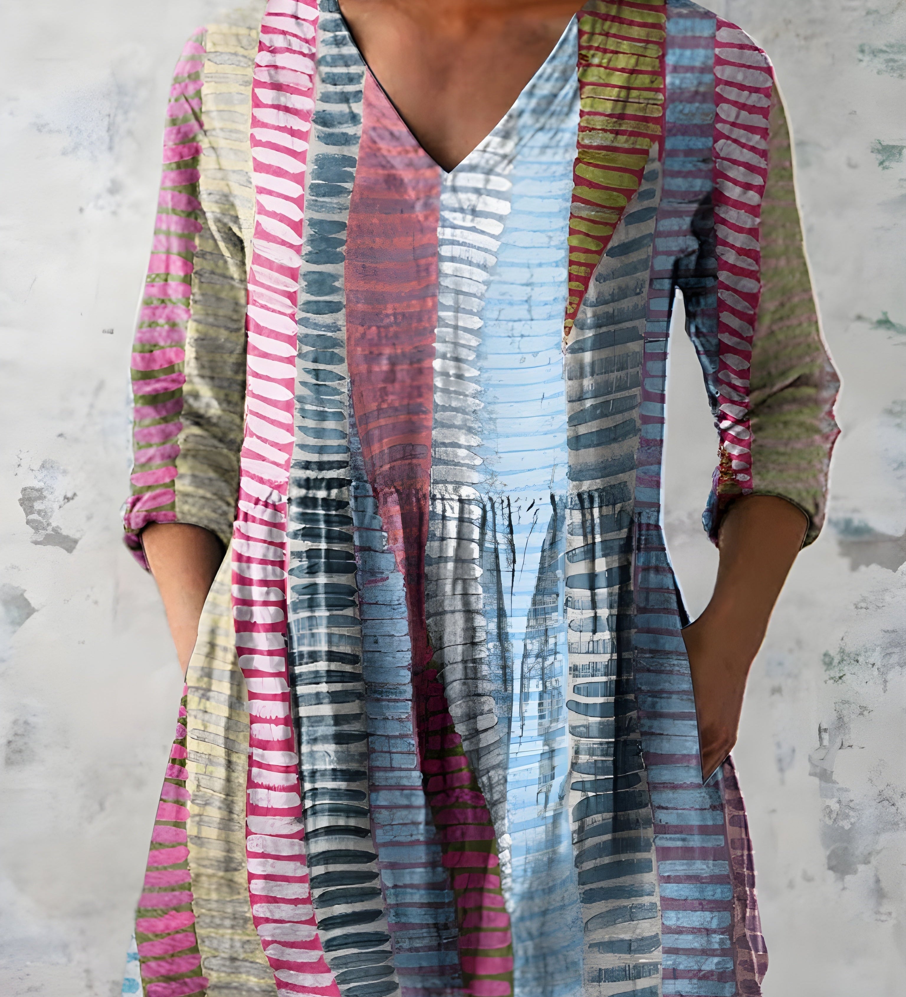 MULTICOLOUR LONG BLOUSE WITH V-NECK 4