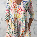 MULTICOLOUR LONG BLOUSE WITH V-NECK 12