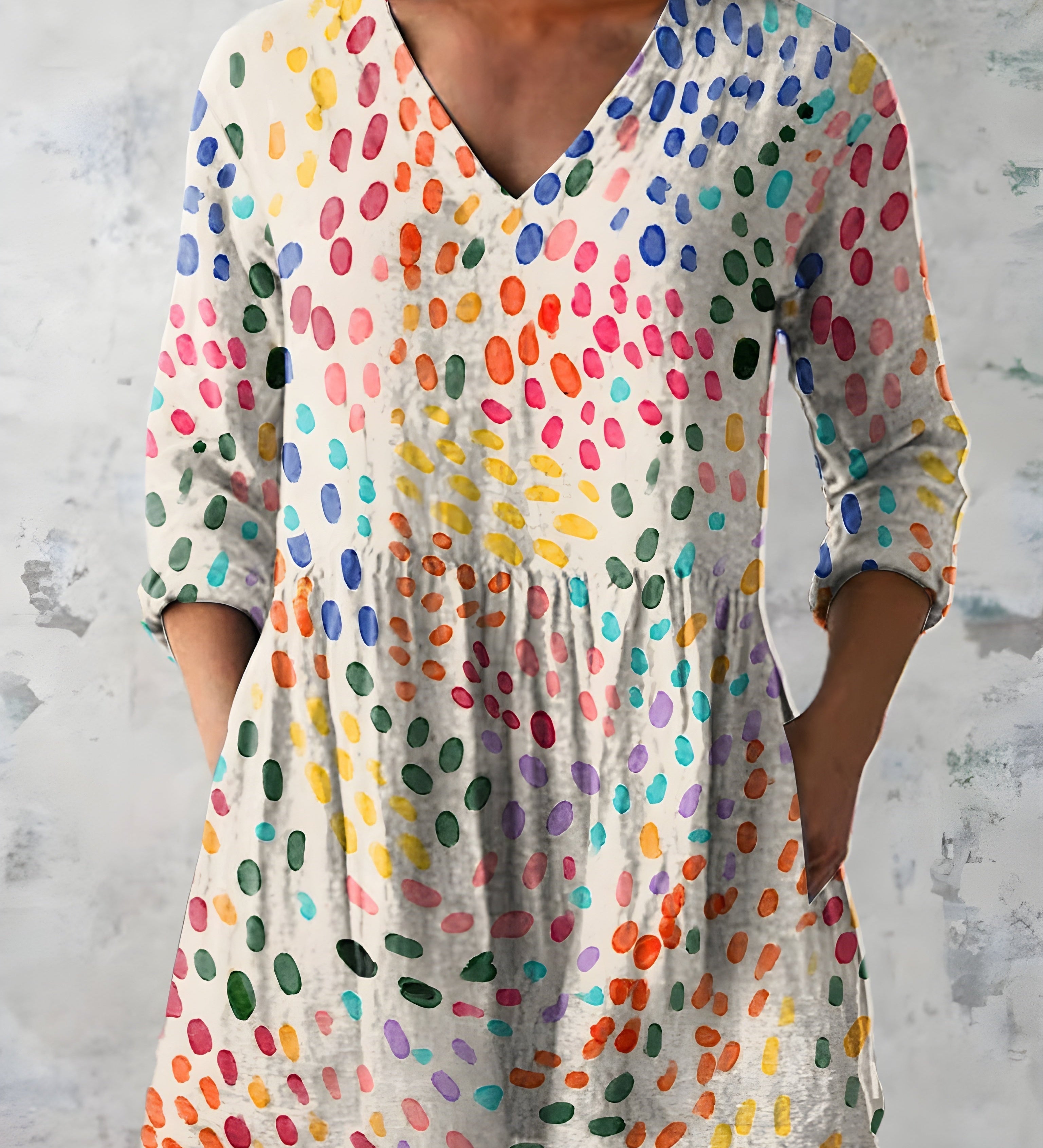 MULTICOLOUR LONG BLOUSE WITH V-NECK 12