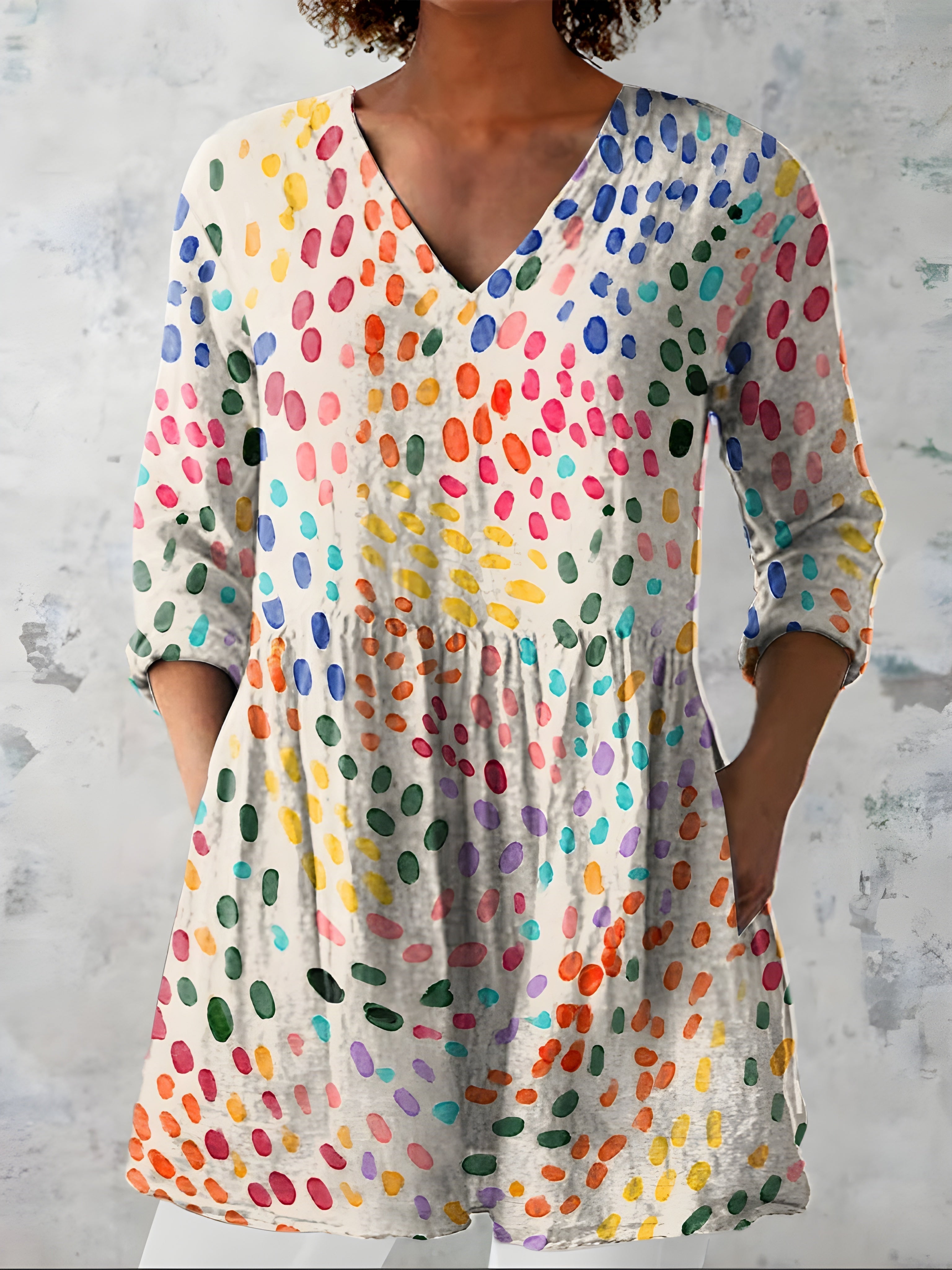MULTICOLOUR LONG BLOUSE WITH V-NECK 12
