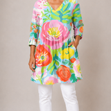 MULTICOLOUR LONG BLOUSE WITH V-NECK 14