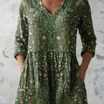 GREEN LONG BLOUSE WITH V-NECK 2