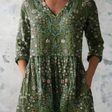 GREEN LONG BLOUSE WITH V-NECK 2